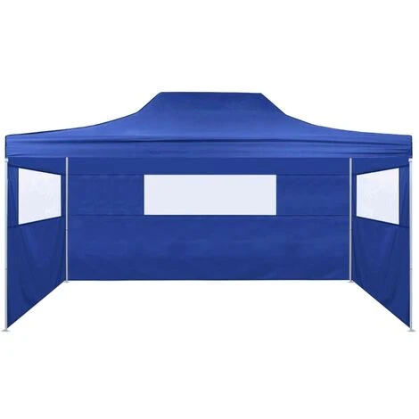 TRUE DEAL Tente De Réception Pliable Avec 3 Parois 3x4 M Acier Bleu 4 TRUE DEAL Tente De Réception Pliable Avec 3 Parois 3x4 M Acier Bleu – Image 2