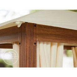 INTENT24.FR Tonnelle De Jardin 3x4 M Design En Optique Bois Toit En Polyester D'env. 220g/m², 4 Parois Latérales Champagne - Champagne -Pergola Soldes 33566717 4