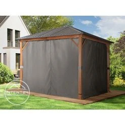 INTENT24.FR Tonnelle De Jardin 3x3 M Design En Optique Bois Toit En Acier 4 Parois Latérales, Gris - Gris -Pergola Soldes 33758976 3