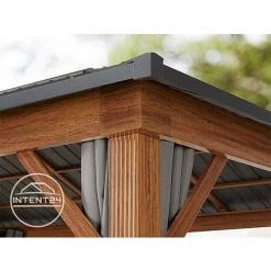 INTENT24.FR Tonnelle De Jardin 3x3 M Design En Optique Bois Toit En Acier 4 Parois Latérales, Gris - Gris -Pergola Soldes 33758976 4