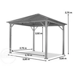 INTENT24.FR Tonnelle De Jardin 3x3 M Design En Optique Bois Toit En Acier 4 Parois Latérales, Gris - Gris -Pergola Soldes 33758976 5