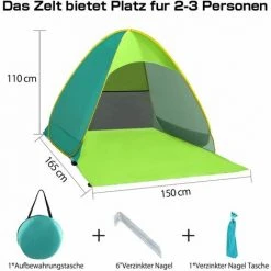 LangRay Beach Mussel, Tente De Plage Très Légère Portable, Abri Soleil Pour 2-3 Personnes, Y Compris Sac De Transport Et Pcs De Tente, Protection UV, Tente De Plage Pour Famille, Plage, Jardin, Camping Vert -Pergola Soldes 33927531 2