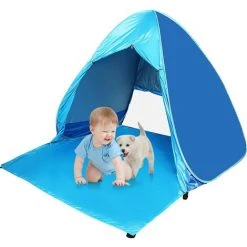 LangRay Pop Up Beach Shell Tente De Plage De Plage Tente De Plage Portable, Protection UV 50 For13person Famille Portable Beach Tente En Bleu