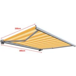 SUNNY INCH ® Store Banne Extérieur Coffre Intégral Motorisé Et Manuel Pour Terrasse - Jaune Rayé - Longueur 3 M Et Largeur 2.5 M - Jaune Rayé -Pergola Soldes 3409796 2