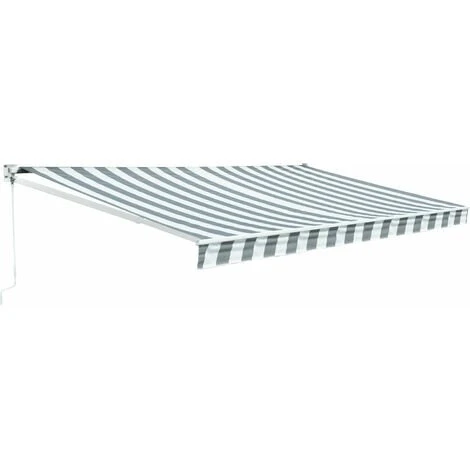 HAPPY GARDEN Store Banne SAULE 3,95 × 3m - Toile Rayée Blanche/grise Et Structure Blanche - Blanc 3 HAPPY GARDEN Store Banne SAULE 3,95 × 3m - Toile Rayée Blanche/grise Et Structure Blanche - Blanc