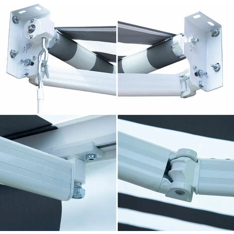 HAPPY GARDEN Store Banne SAULE 3,95 × 3m - Toile Rayée Blanche/grise Et Structure Blanche - Blanc 5 HAPPY GARDEN Store Banne SAULE 3,95 × 3m - Toile Rayée Blanche/grise Et Structure Blanche - Blanc – Image 3