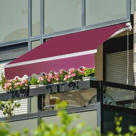 GOPLUS Store Banne Auvent Manuel Rétractable Avec Manivelle En Aluminium Et Polyester, Imperméable, Résistant Aux UV, Pour Terrasse, Bistro, Balcon, Imperméable,300X250CM (Bordeaux) 4 GOPLUS Store Banne Auvent Manuel Rétractable Avec Manivelle En Aluminium Et Polyester, Imperméable, Résistant Aux UV, Pour Terrasse, Bistro, Balcon, Imperméable,300X250CM (Bordeaux) – Image 2