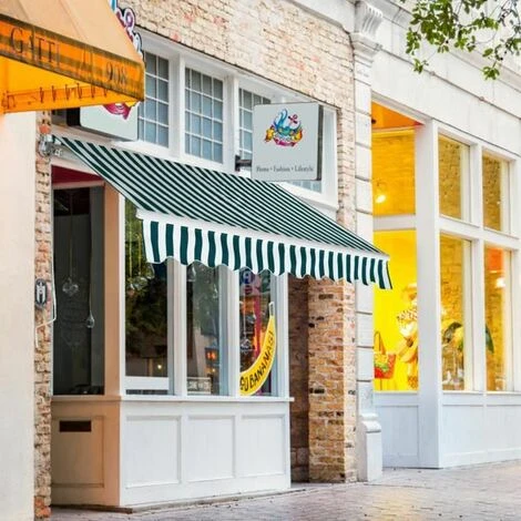 GOPLUS Store Banne Auvent3x2.5M Manuel Rétractable Imperméable Et Résistant Aux UV Avec Manivelle,pour Terrasse,Bistro,Vert Et Blanc 4 GOPLUS Store Banne Auvent3x2.5M Manuel Rétractable Imperméable Et Résistant Aux UV Avec Manivelle,pour Terrasse,Bistro,Vert Et Blanc – Image 2