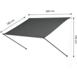FIXKIT Store Banne Manuel,Auvent Balcon Résistant Aux UV Et Aux Intempéries,Auvent Rétractable Manuel,Hauteur Et Inclinaison Réglable,Protection Solaire Et Pluie,pour Jardin Rerrasse,300x120cm,Gris -Pergola Soldes 35090745 2