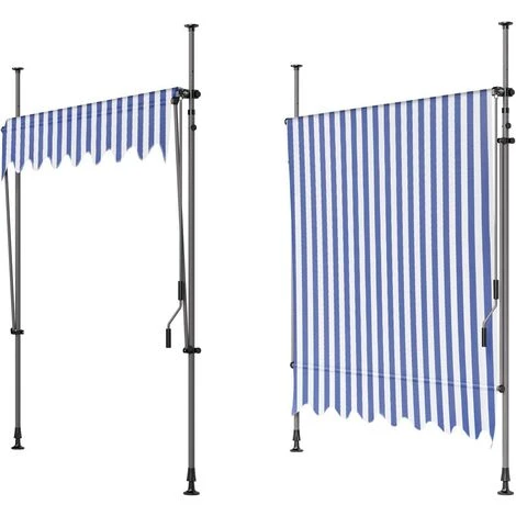 PEDY Auvent Balcon, Store Balcon Imperméable Avec Manivelle, Sans Perçage, Résistant Aux UV Réglable En Hauteur,en Métal Et Polyester, Bleu Et Blanc 350 X 120 Cm 4 PEDY Auvent Balcon, Store Balcon Imperméable Avec Manivelle, Sans Perçage, Résistant Aux UV Réglable En Hauteur,en Métal Et Polyester, Bleu Et Blanc 350 X 120 Cm – Image 2