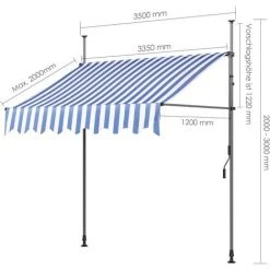 PEDY Auvent Balcon, Store Balcon Imperméable Avec Manivelle, Sans Perçage, Résistant Aux UV Réglable En Hauteur,en Métal Et Polyester, Bleu Et Blanc 350 X 120 Cm 9 PEDY Auvent Balcon, Store Balcon Imperméable Avec Manivelle, Sans Perçage, Résistant Aux UV Réglable En Hauteur,en Métal Et Polyester, Bleu Et Blanc 350 X 120 Cm -Pergola Soldes 35177940 3