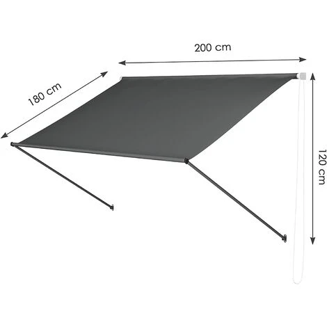 PEDY Store Banne Manuel,Auvent Balcon Résistant Aux UV Et Aux Intempéries,Auvent Rétractable Manuel,Hauteur Et Inclinaison Réglable,Protection Solaire Et Pluie,pour Jardin Rerrass,Gris,200x120cm 4 PEDY Store Banne Manuel,Auvent Balcon Résistant Aux UV Et Aux Intempéries,Auvent Rétractable Manuel,Hauteur Et Inclinaison Réglable,Protection Solaire Et Pluie,pour Jardin Rerrass,Gris,200x120cm – Image 2