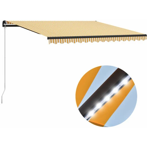 ASUPERMALL Auvent Manuel Retractable Avec LED 400x300 Cm Jaune Et Blanc 3 ASUPERMALL Auvent Manuel Retractable Avec LED 400x300 Cm Jaune Et Blanc