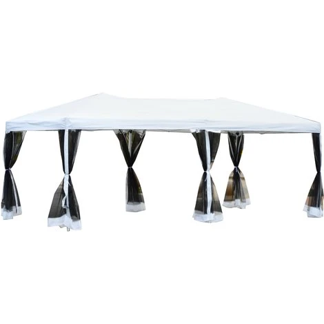 Outsunny Tonnelle Barnum Pliant Style Colonial 5,91L X 2,97l X 2,55H M 6 Moustiquaires + Sac De Transport Blanc Et Noir 3 Outsunny Tonnelle Barnum Pliant Style Colonial 5,91L X 2,97l X 2,55H M 6 Moustiquaires + Sac De Transport Blanc Et Noir