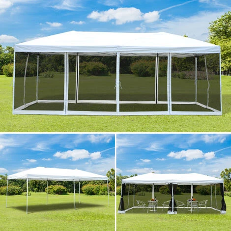 Outsunny Tonnelle Barnum Pliant Style Colonial 5,91L X 2,97l X 2,55H M 6 Moustiquaires + Sac De Transport Blanc Et Noir 4 Outsunny Tonnelle Barnum Pliant Style Colonial 5,91L X 2,97l X 2,55H M 6 Moustiquaires + Sac De Transport Blanc Et Noir – Image 2
