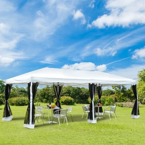 Outsunny Tonnelle Barnum Pliant Style Colonial 5,91L X 2,97l X 2,55H M 6 Moustiquaires + Sac De Transport Blanc Et Noir 6 Outsunny Tonnelle Barnum Pliant Style Colonial 5,91L X 2,97l X 2,55H M 6 Moustiquaires + Sac De Transport Blanc Et Noir – Image 4