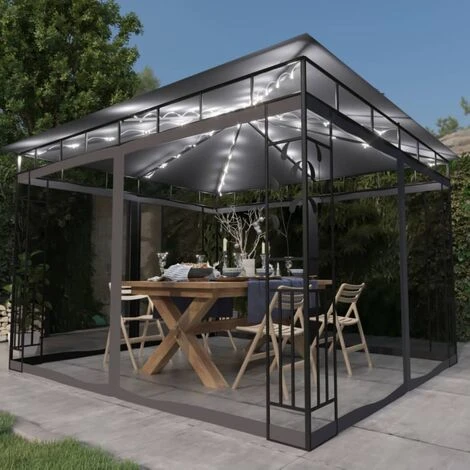 VidaXL Tonnelle Avec Moustiquaire Et Lumières LED 3x3x2,73m Anthracite - Anthracite 3 VidaXL Tonnelle Avec Moustiquaire Et Lumières LED 3x3x2,73m Anthracite - Anthracite