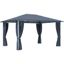 VidaXL Tonnelle Avec Rideau Et Lumières LED 4x3 M Anthracite Aluminium - Anthracite -Pergola Soldes 35819808 4