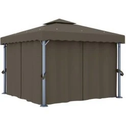 VidaXL Tonnelle Avec Rideau Et Guirlande Lumineuse à LED 3x3 M Taupe - Taupe 8 VidaXL Tonnelle Avec Rideau Et Guirlande Lumineuse à LED 3x3 M Taupe - Taupe -Pergola Soldes 35819812 3