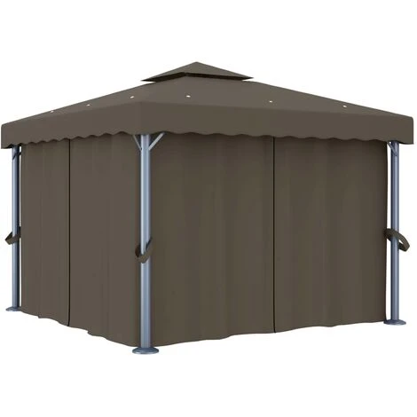 VidaXL Tonnelle Avec Rideau Et Guirlande Lumineuse à LED 3x3 M Taupe - Taupe 4 VidaXL Tonnelle Avec Rideau Et Guirlande Lumineuse à LED 3x3 M Taupe - Taupe – Image 3