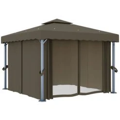 VidaXL Tonnelle Avec Rideau Et Guirlande Lumineuse à LED 3x3 M Taupe - Taupe 9 VidaXL Tonnelle Avec Rideau Et Guirlande Lumineuse à LED 3x3 M Taupe - Taupe -Pergola Soldes 35819812 4