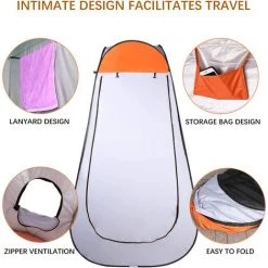 Qdreclod Portable Tente De Douche Camping, Étanche Cabine De Changement Extérieur Tentes De Toilette Abri De Plein Air, 120 * 120 * 180 CM, Comprend Piquet De Tente, Poteau, Corde, Sac De Rangement - Orange -Pergola Soldes 35892426 3