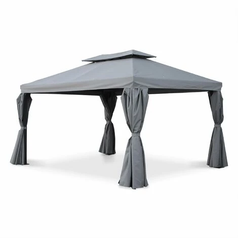 ALICE'S GARDEN Pergola Aluminium - Divodorum 3x4m - Toile Grise - Tonnelle Avec Rideaux. Structure Aluminium - Gris 3 ALICE'S GARDEN Pergola Aluminium - Divodorum 3x4m - Toile Grise - Tonnelle Avec Rideaux. Structure Aluminium - Gris