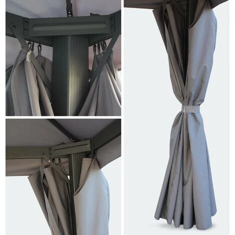 ALICE'S GARDEN Pergola Aluminium - Divodorum 3x4m - Toile Grise - Tonnelle Avec Rideaux. Structure Aluminium - Gris 5 ALICE'S GARDEN Pergola Aluminium - Divodorum 3x4m - Toile Grise - Tonnelle Avec Rideaux. Structure Aluminium - Gris – Image 3