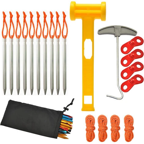 TRIOMPHE Lot De 10 Clous De Sol Pour Tente, Avec Corde Coupe-Vent, Extracteur De Clous, Marteau En Plastique, Boucle à Double œil, Pour La Tente De Camping En Plein Air, Les Auvents, La Randonnée.(Argent) 3 TRIOMPHE Lot De 10 Clous De Sol Pour Tente, Avec Corde Coupe-Vent, Extracteur De Clous, Marteau En Plastique, Boucle à Double œil, Pour La Tente De Camping En Plein Air, Les Auvents, La Randonnée.(Argent)