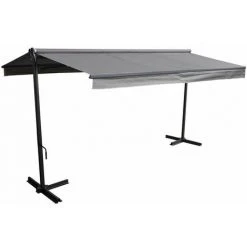 HAPPY GARDEN Store Double Pente FRENE Sur Pieds 3,95 X 3 M - Toile Grise Et Structure Grise - Gris