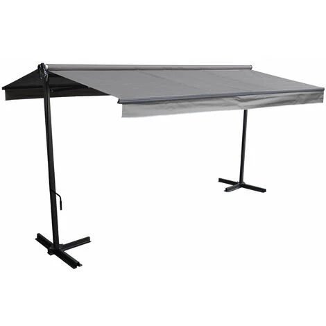 HAPPY GARDEN Store Double Pente FRENE Sur Pieds 3,95 X 3 M - Toile Grise Et Structure Grise - Gris 3 HAPPY GARDEN Store Double Pente FRENE Sur Pieds 3,95 X 3 M - Toile Grise Et Structure Grise - Gris