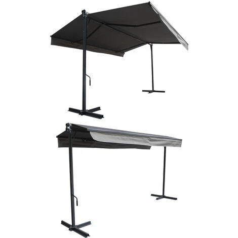 HAPPY GARDEN Store Double Pente FRENE Sur Pieds 3,95 X 3 M - Toile Grise Et Structure Grise - Gris 4 HAPPY GARDEN Store Double Pente FRENE Sur Pieds 3,95 X 3 M - Toile Grise Et Structure Grise - Gris – Image 2