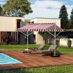 Outsunny Store Double Pente Manuel Rétractable Inclinaison Réglable Métal Polyester Imperméabilisé 3L X 2,95l X 2,6H M Rouge Blanc Beige Rayé - Rouge -Pergola Soldes 3645117 2