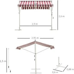 Outsunny Store Double Pente Manuel Rétractable Inclinaison Réglable Métal Polyester Imperméabilisé 3L X 2,95l X 2,6H M Rouge Blanc Beige Rayé - Rouge -Pergola Soldes 3645117 3