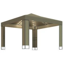 ASUPERMALL Tonnelle Avec Double Toit Et Lumieres 3x3x2,7 M Taupe 180 G/m²
