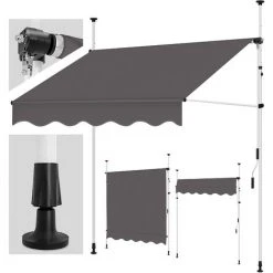 Tillvex Store Banne Manuel Gris 150cm Rétractable Avec Manivelle Pour Le Balcon | Marquise De Terrasse Sans Percement | Marquise Soleil De Balcon Auvent Téléscopique