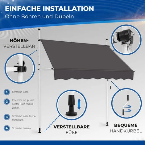 Tillvex Store Banne Manuel Gris 150cm Rétractable Avec Manivelle Pour Le Balcon | Marquise De Terrasse Sans Percement | Marquise Soleil De Balcon Auvent Téléscopique 4 Tillvex Store Banne Manuel Gris 150cm Rétractable Avec Manivelle Pour Le Balcon | Marquise De Terrasse Sans Percement | Marquise Soleil De Balcon Auvent Téléscopique – Image 2