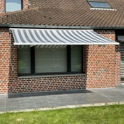 HAPPY GARDEN Store Banne SAULE 3,5 × 3m Avec Semi-coffre - Toile Rayée Blanche/grise Et Structure Blanche - Blanc -Pergola Soldes 37015976 5