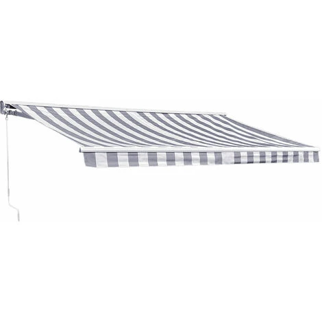 HAPPY GARDEN Store Banne SAULE 3,95 × 3m Avec Semi-coffre - Toile Rayée Blanche/grise Et Structure Blanche - Blanc 3 HAPPY GARDEN Store Banne SAULE 3,95 × 3m Avec Semi-coffre - Toile Rayée Blanche/grise Et Structure Blanche - Blanc