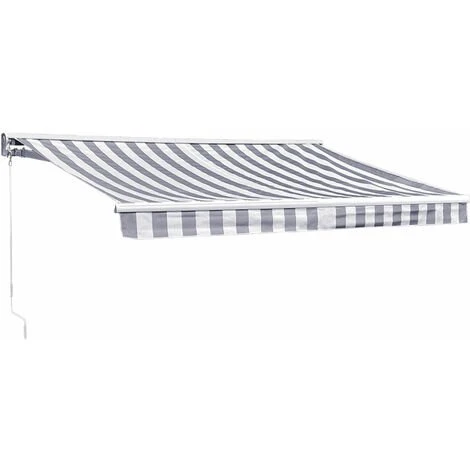 HAPPY GARDEN Store Banne SAULE 2,95 × 2,5m Avec Semi-coffre - Toile Rayée Blanche/grise Et Structure Blanche - Blanc 3 HAPPY GARDEN Store Banne SAULE 2,95 × 2,5m Avec Semi-coffre - Toile Rayée Blanche/grise Et Structure Blanche - Blanc