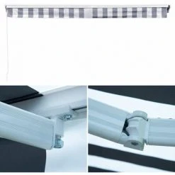 HAPPY GARDEN Store Banne SAULE 2,95 × 2,5m Avec Semi-coffre - Toile Rayée Blanche/grise Et Structure Blanche - Blanc 8 HAPPY GARDEN Store Banne SAULE 2,95 × 2,5m Avec Semi-coffre - Toile Rayée Blanche/grise Et Structure Blanche - Blanc -Pergola Soldes 37015981 3