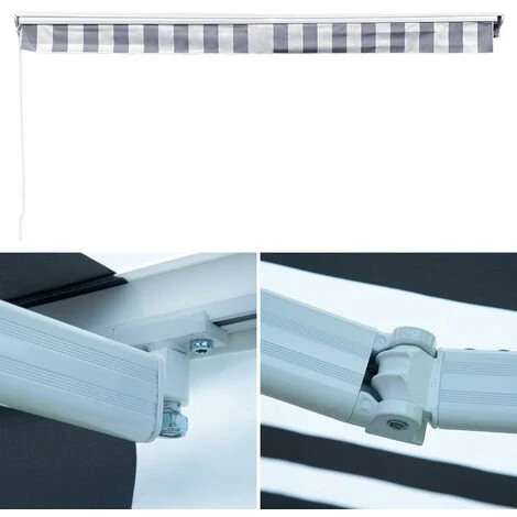 HAPPY GARDEN Store Banne SAULE 2,95 × 2,5m Avec Semi-coffre - Toile Rayée Blanche/grise Et Structure Blanche - Blanc 5 HAPPY GARDEN Store Banne SAULE 2,95 × 2,5m Avec Semi-coffre - Toile Rayée Blanche/grise Et Structure Blanche - Blanc – Image 3