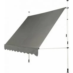 HELLOSHOP26 Auvent Manuel Rétractable 250 Cm Hauteur Réglable De 200-300cm Store Banne En Aluminium Et Tissu Oxford Anti Uv Gris - Gris