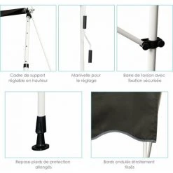 HELLOSHOP26 Auvent Manuel Rétractable 250 Cm Hauteur Réglable De 200-300cm Store Banne En Aluminium Et Tissu Oxford Anti Uv Gris - Gris -Pergola Soldes 37217569 4