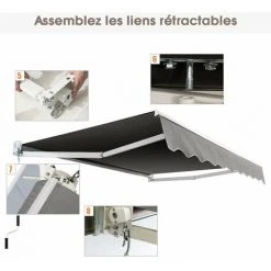 HELLOSHOP26 Store Banne Auvent Rétractable Manuel Tissu 245x200cm Angle Ajustable 40°-100° Sans Perçage Pour Balcon/jardin Beige Gris - Beige -Pergola Soldes 37250619 5