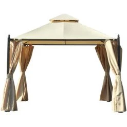 Outsunny Tonnelle Barnum Style Colonial 3 X 3 X 2,7 M Double Toit 4 Toiles Latérales Avec Zip Beige Et Noir - Beige -Pergola Soldes 3734738 4