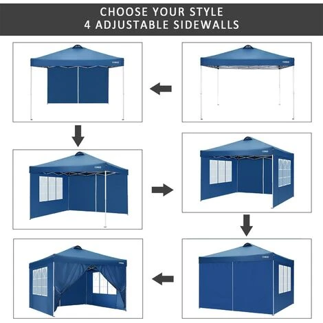 BETTER MAISON 3x3M Tente De Camping Extérieur étanche Régleble Hauteur Avec 4 Panneaux Latéraux à Angle Droit Bleu - Bleu 4 BETTER MAISON 3x3M Tente De Camping Extérieur étanche Régleble Hauteur Avec 4 Panneaux Latéraux à Angle Droit Bleu - Bleu – Image 2