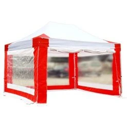 INTEROUGE 3 Baches Panoramiques 3x4,5m + 1 Porte Polyester 300g/m² Blanc Et Rouge