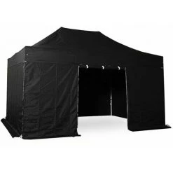 INTEROUGE Baches Laterales 3x4,5m 3 Pleins + 1 Porte Polyester 300g/m² Noir -Pergola Soldes 38061318 2