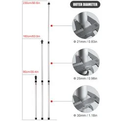 ASUPERMALL Poteau De Tente En Alliage D'Aluminium Epaissi, Poteau De Support De Tente Exterieur Telescopique Reglable, 2,3 M, Rouge, 1 Piece -Pergola Soldes 38711595 2